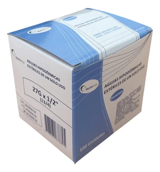 AGUJA DESCARTABLE 13/4 27 G X 1/2` - X 100 UNIDADES (EUROMIX)