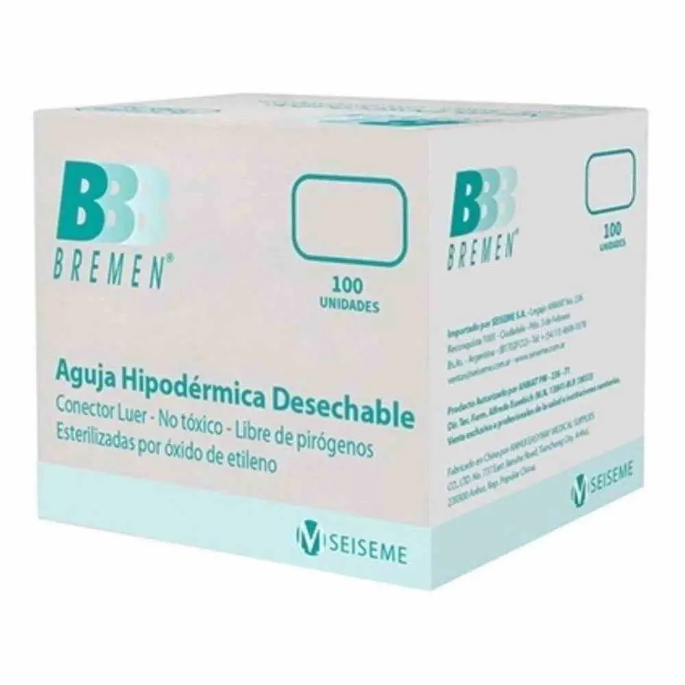 AGUJA DESCARTABLE 40/8 21 G X 1 1/2` - X 100 UNIDADES (BREMEN)